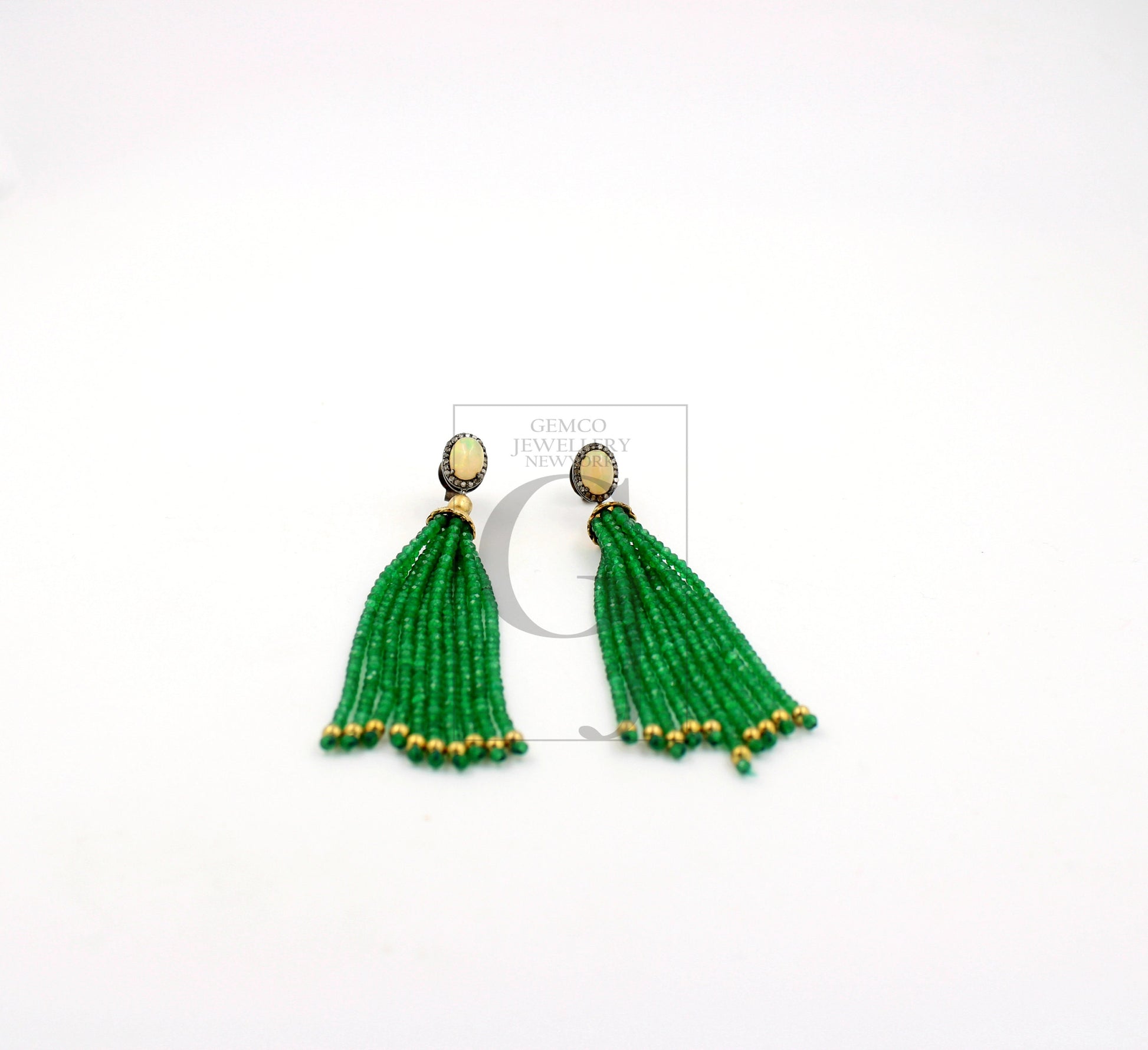 Very beautiful opel and green onyx designer earring Rosecut pave diamond earrings 925 sterling silver handmade silver finish diamond earring