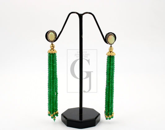 Very beautiful opel and green onyx designer earring Rosecut pave diamond earrings 925 sterling silver handmade silver finish diamond earring