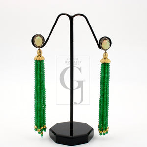 Very beautiful opel and green onyx designer earring Rosecut pave diamond earrings 925 sterling silver handmade silver finish diamond earring