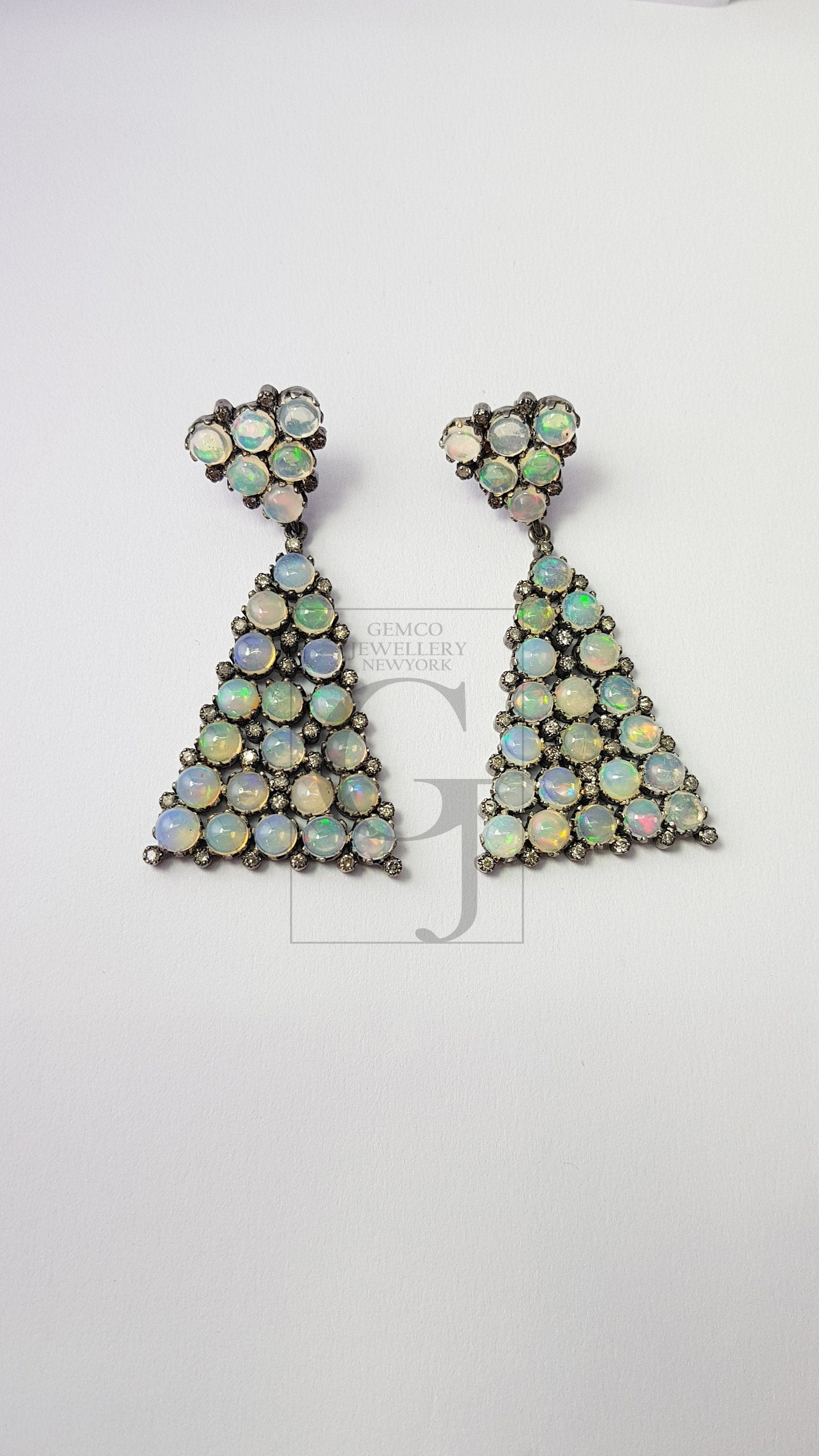 Very beautiful pave Natural Opal Rosecut pave diamond earrings 925 sterling silver handmade silver finish opal diamond earrings