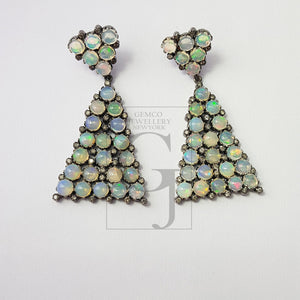 Very beautiful pave Natural Opal Rosecut pave diamond earrings 925 sterling silver handmade silver finish opal diamond earrings