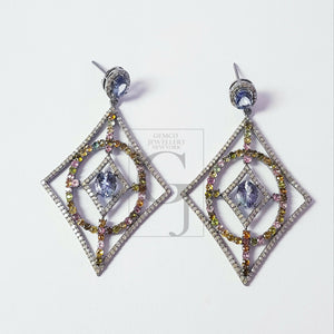 Fashionable tanzanite and tourmaline designer Rosecut pave diamond earrings 925 sterling silver handmade silver finish diamond earrings