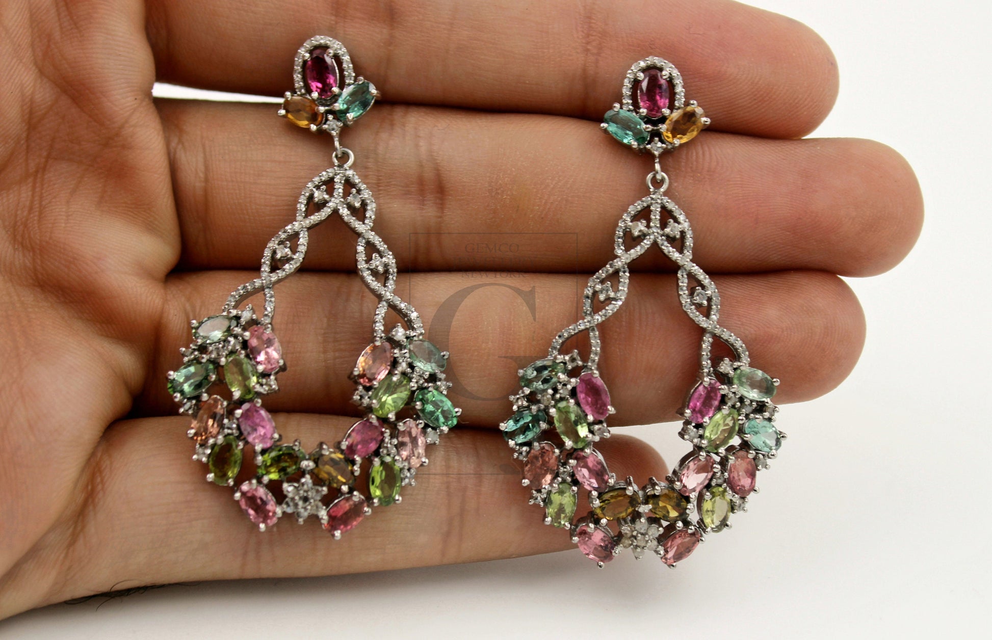 Very Fashionable multi tourmaline designer earring Rosecut pave diamond earrings 925 sterling silver handmade silver finish diamond earring