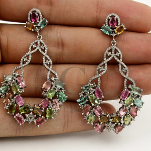 Very Fashionable multi tourmaline designer earring Rosecut pave diamond earrings 925 sterling silver handmade silver finish diamond earring