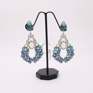 Opal emerald kinite designer earring Rosecut pave diamond earrings 925 sterling silver handmade silver finish diamond earring jewelry opal