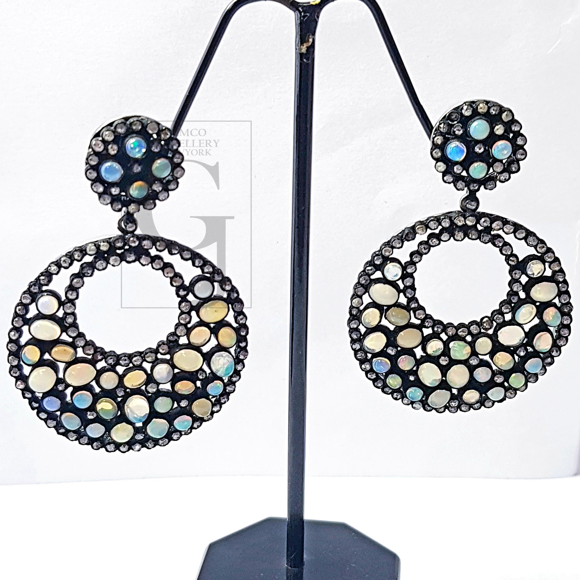 Very beautiful round shaped opal design Pave diamond earring  sterling silver earring pave diamond silver earring 925 sterling opal earring