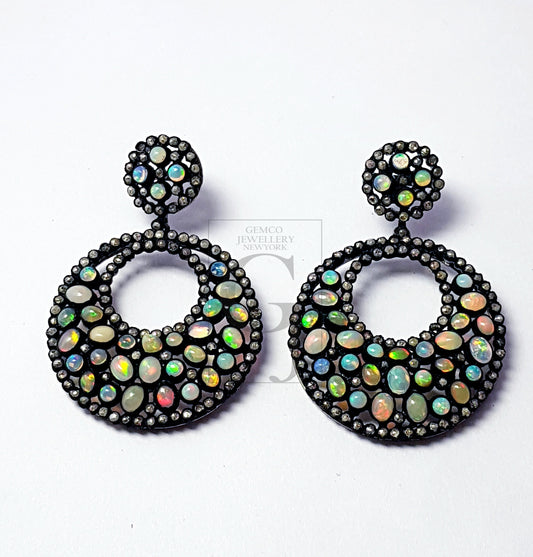 Very beautiful round shaped opal design Pave diamond earring  sterling silver earring pave diamond silver earring 925 sterling opal earring