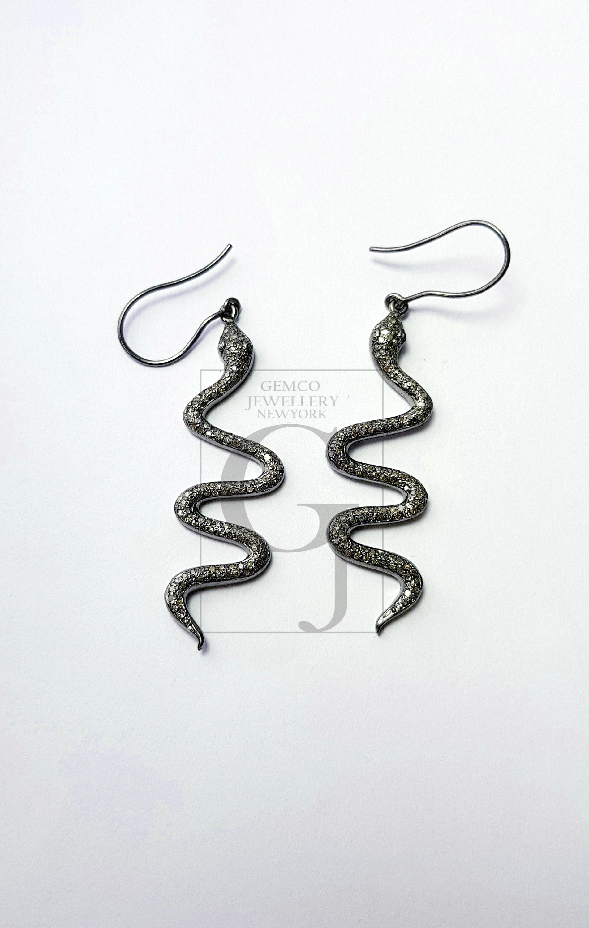 Antique Look Rosecut Pave Diamond Snake Design Earings With Ruby Eyes,Designer Look Earrings