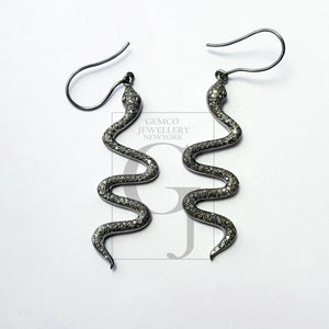 Antique Look Rosecut Pave Diamond Snake Design Earings With Ruby Eyes,Designer Look Earrings