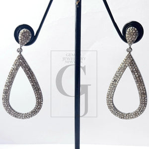 Latest design Rosecut pave diamond earrings 925 sterling silver handmade silver finish teardrop shaped beautiful diamond earrings charms