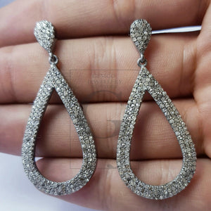 Latest design Rosecut pave diamond earrings 925 sterling silver handmade silver finish teardrop shaped beautiful diamond earrings charms