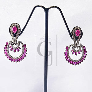 very lovely design ruby baguettes stone earring Pave diamond earring sterling silver earring pave diamond silver earring 925 sterling