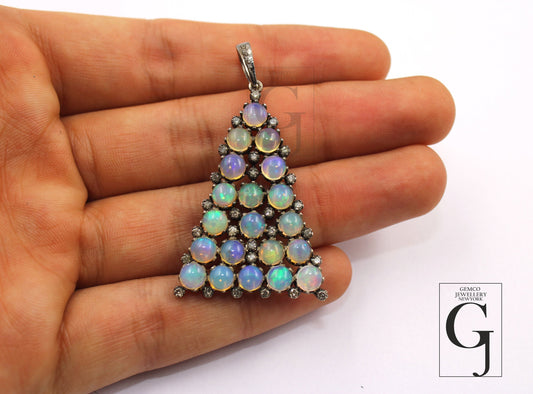 Fashionable natural Opal designer Rosecut pave diamond pendant 925 sterling silver handmade finish diamond jewelry necklace pendant