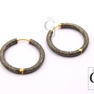 Fashionable 14k Gold Hoop Designer Earring Rosecut Pave Diamond Earrings 925 Sterling Silver Handmade Silver Finish Diamond Hoop Earring