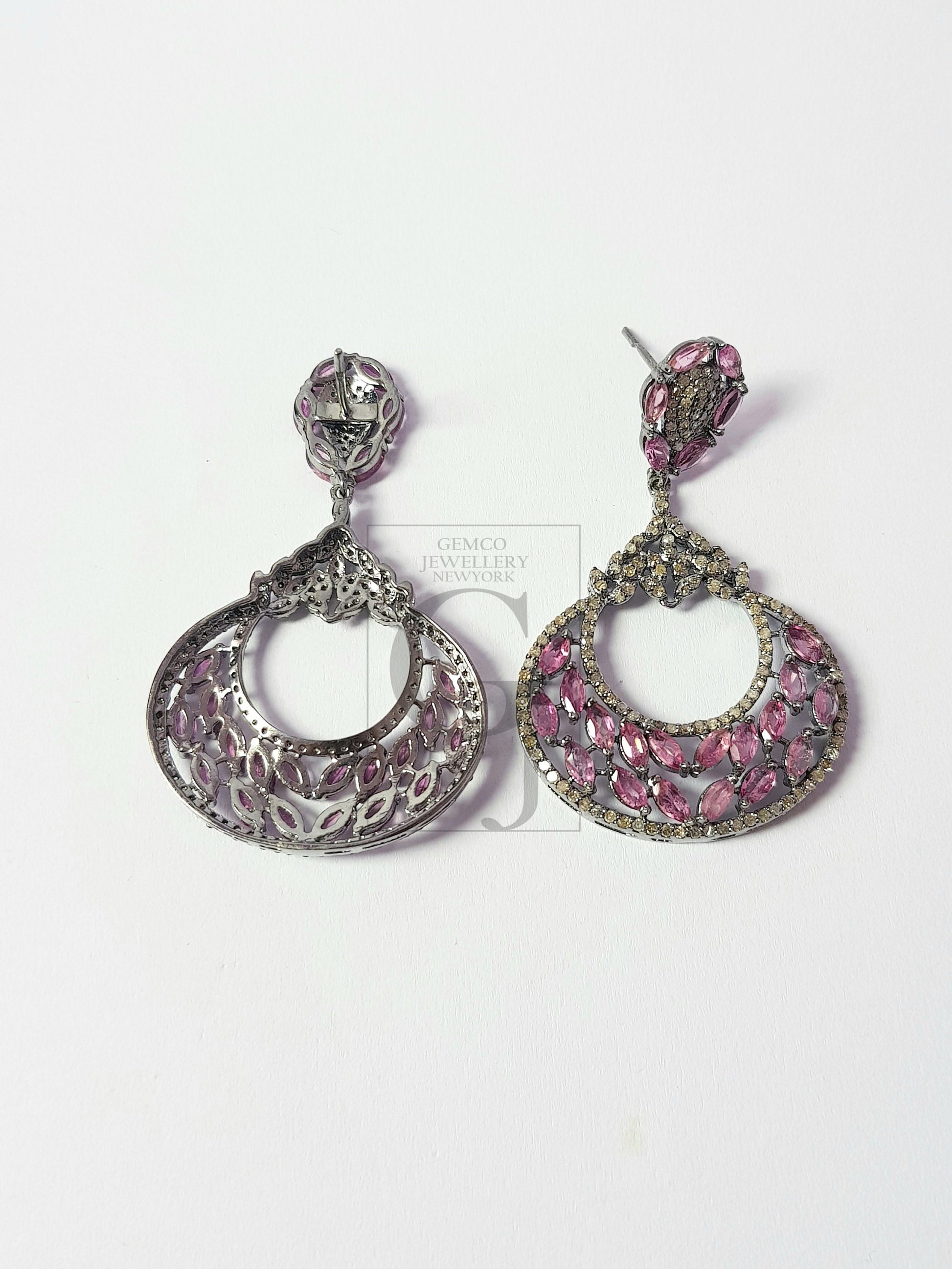 Very beautiful light oxidized ruby designer Rosecut pave diamond earrings 925 sterling silver handmade silver finish diamond earrings