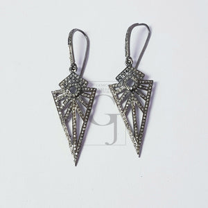 Antique look oxidized Arrow head designer earrings Rosecut pave diamond earrings 925 sterling silver handmade silver finish diamond earrings