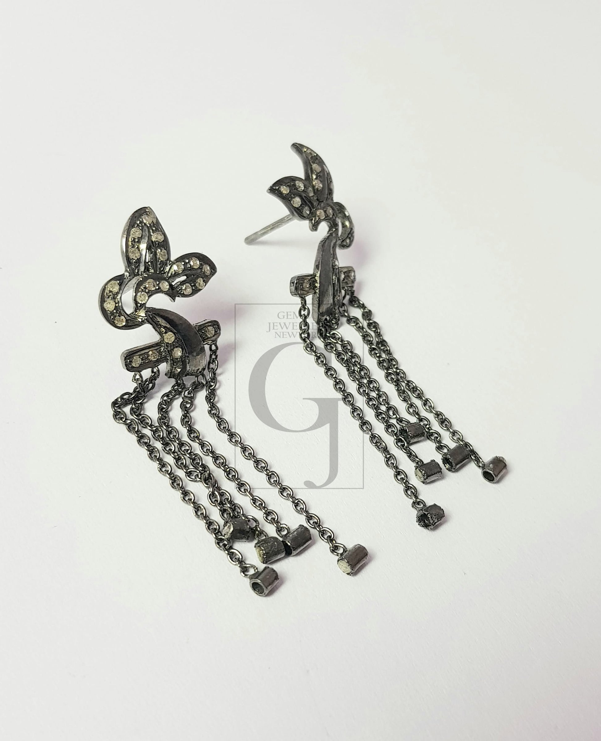 Very beautiful Oxidized designer Rosecut pave diamond earrings 925 sterling silver handmade silver finish diamond earrings