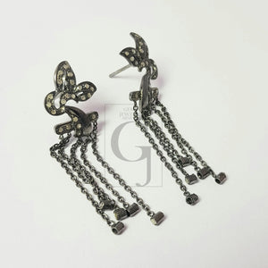 Very beautiful Oxidized designer Rosecut pave diamond earrings 925 sterling silver handmade silver finish diamond earrings