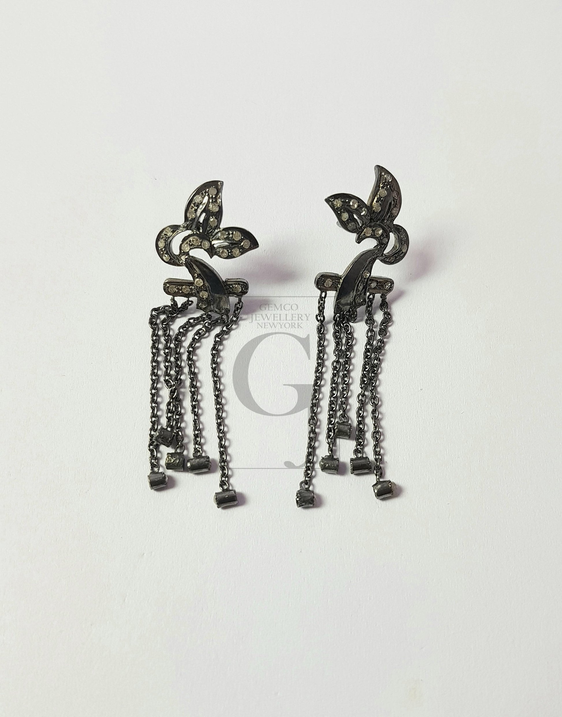 Very beautiful Oxidized designer Rosecut pave diamond earrings 925 sterling silver handmade silver finish diamond earrings