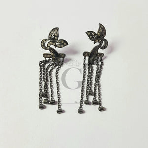 Very beautiful Oxidized designer Rosecut pave diamond earrings 925 sterling silver handmade silver finish diamond earrings