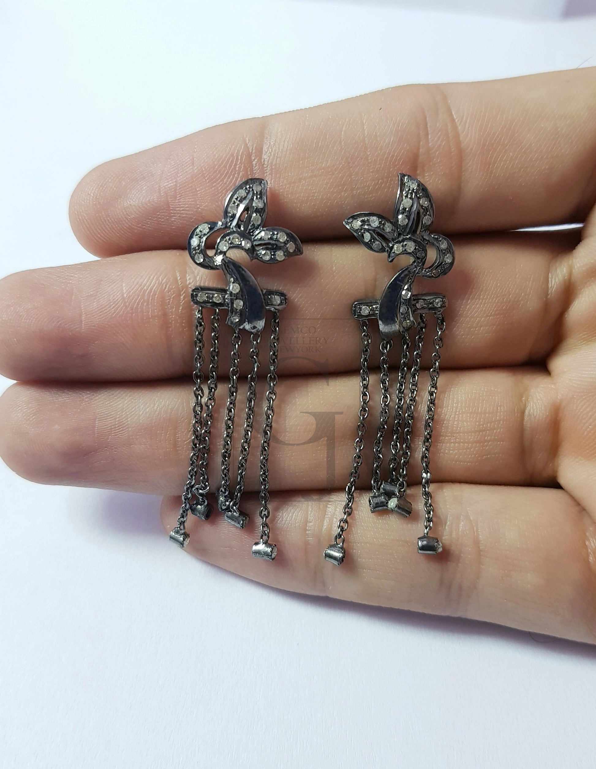 Very beautiful Oxidized designer Rosecut pave diamond earrings 925 sterling silver handmade silver finish diamond earrings