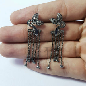 Very beautiful Oxidized designer Rosecut pave diamond earrings 925 sterling silver handmade silver finish diamond earrings