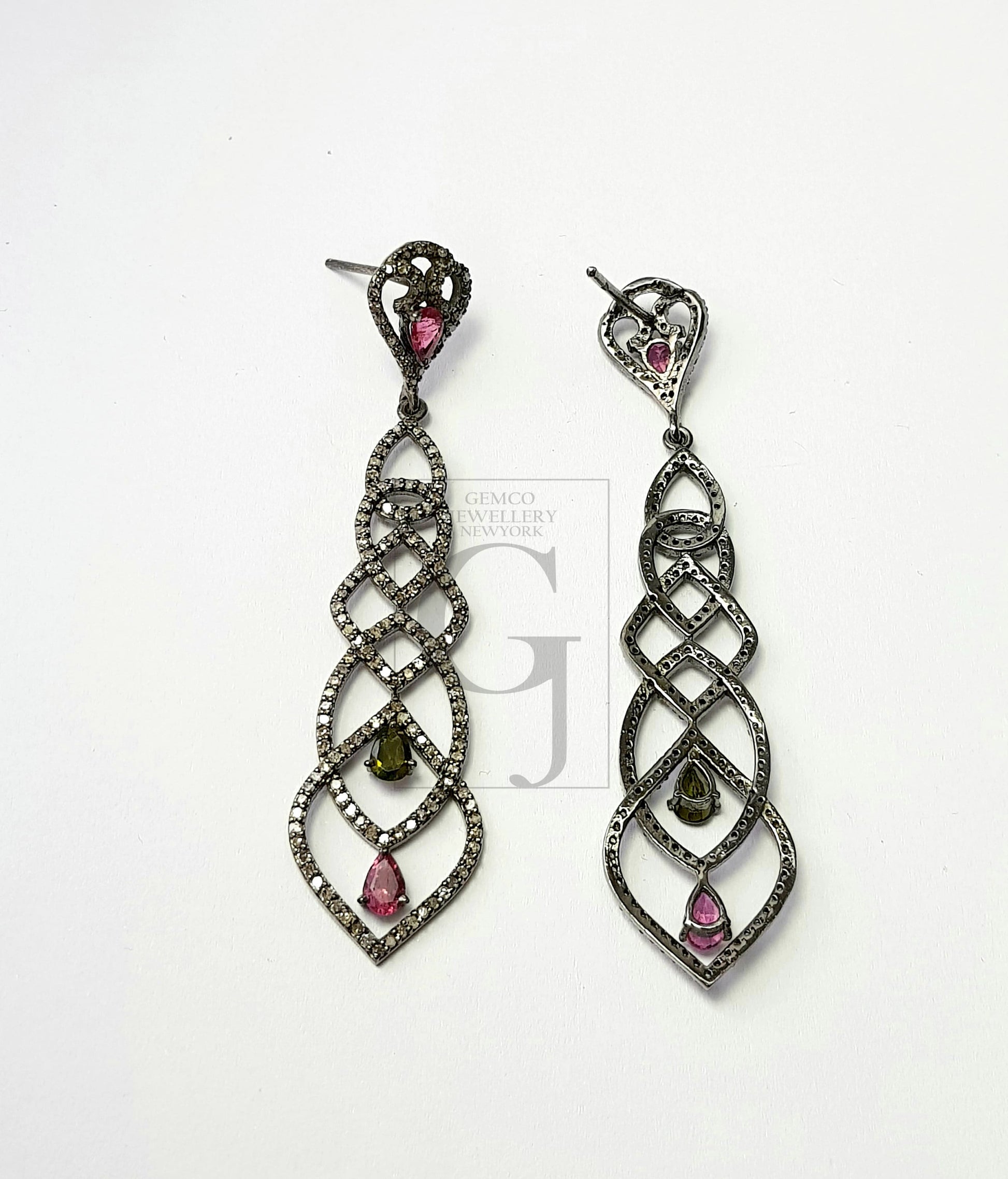 Tourmaline beautiful earring  Rosecut pave diamond earrings 925 sterling silver handmade silver finish diamond earrings