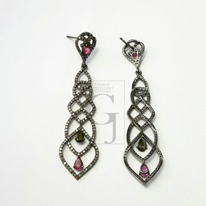 Tourmaline beautiful earring  Rosecut pave diamond earrings 925 sterling silver handmade silver finish diamond earrings