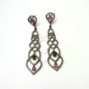 Tourmaline beautiful earring  Rosecut pave diamond earrings 925 sterling silver handmade silver finish diamond earrings