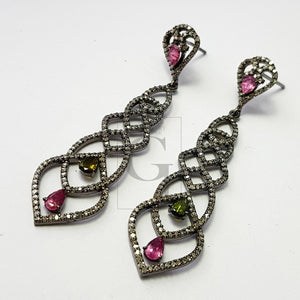 Tourmaline beautiful earring  Rosecut pave diamond earrings 925 sterling silver handmade silver finish diamond earrings