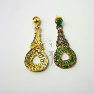 Fashionable natural AAA quality emerald vermail gold designer earring, Rosecut pave diamond 925 sterling silver handmade diamond earring