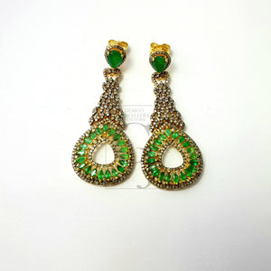Fashionable natural AAA quality emerald vermail gold designer earring, Rosecut pave diamond 925 sterling silver handmade diamond earring