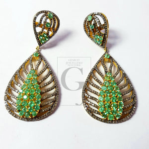 Very beautiful emerald vermail gold designer Rosecut pave diamond earrings 925 sterling silver handmade silver finish diamond earrings