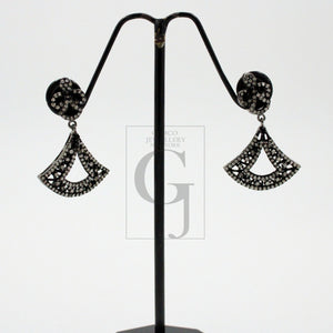 Very Beautiful Designer One Of a Kind Rosecut Pave Diamond Earrings 925 Sterling Silver Handmade Silver Finish Diamond Earrings