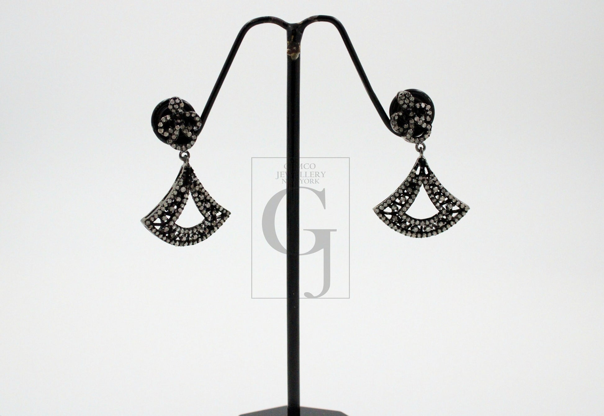 Very Beautiful Designer One Of a Kind Rosecut Pave Diamond Earrings 925 Sterling Silver Handmade Silver Finish Diamond Earrings