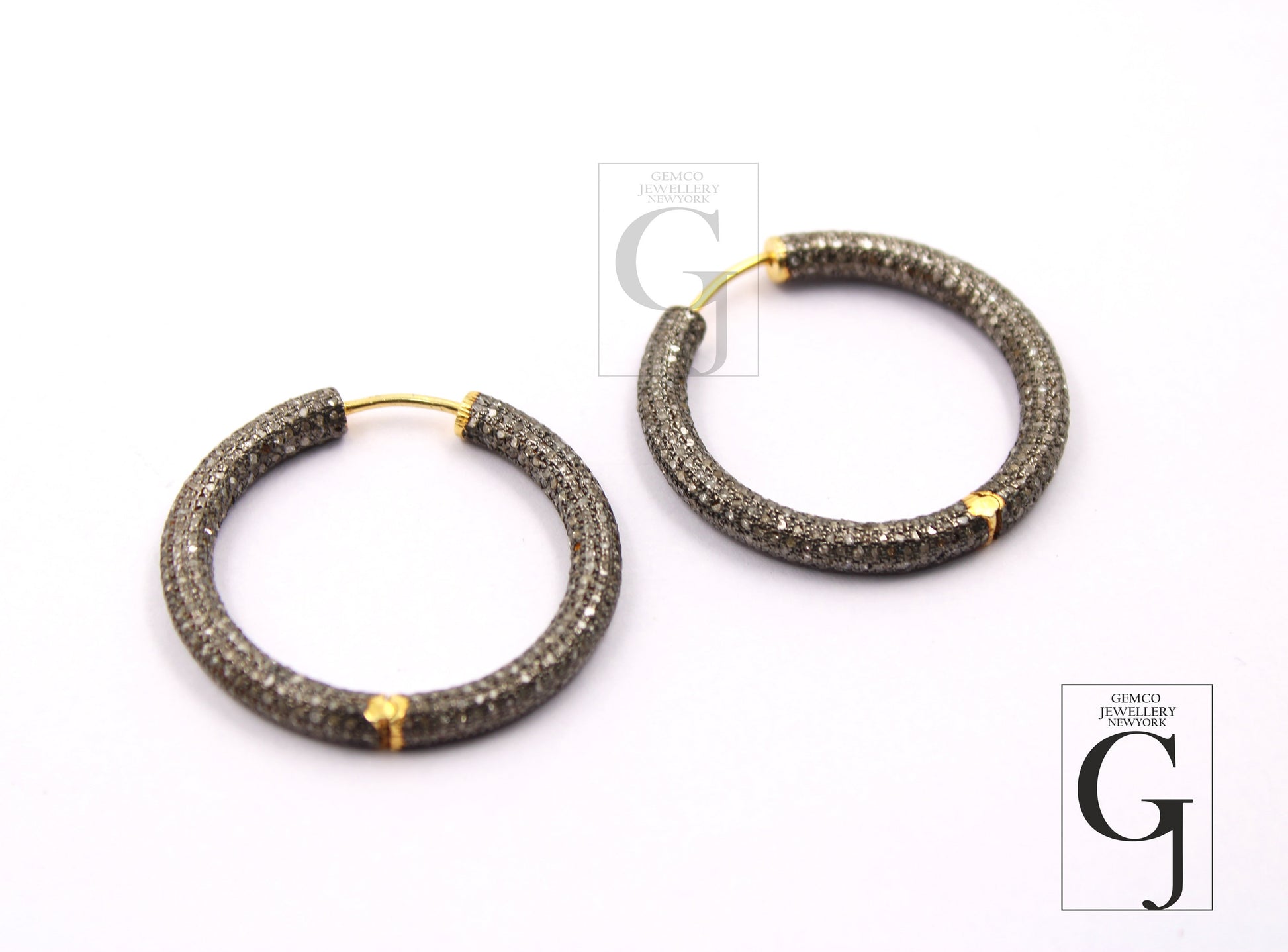 Fashionable 14k Gold Hoop Designer Earring Rosecut Pave Diamond Earrings 925 Sterling Silver Handmade Silver Finish Diamond Hoop Earring