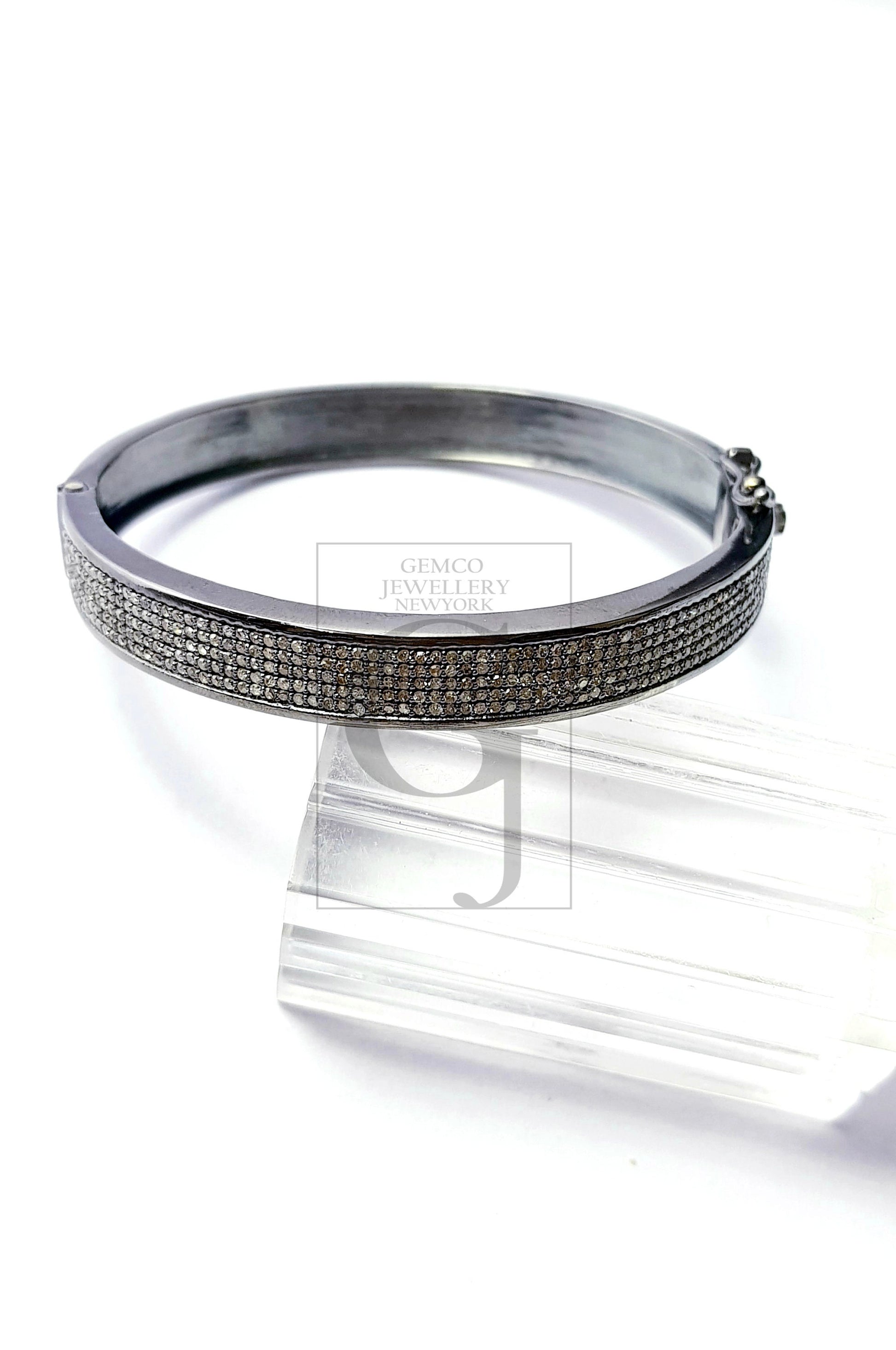 Beautiful Rosecut Pave Diamond Bangle 925 Sterling Silver Handmade Finish Diamond Bangle Bracelet