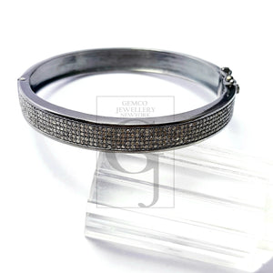 Beautiful Rosecut Pave Diamond Bangle 925 Sterling Silver Handmade Finish Diamond Bangle Bracelet