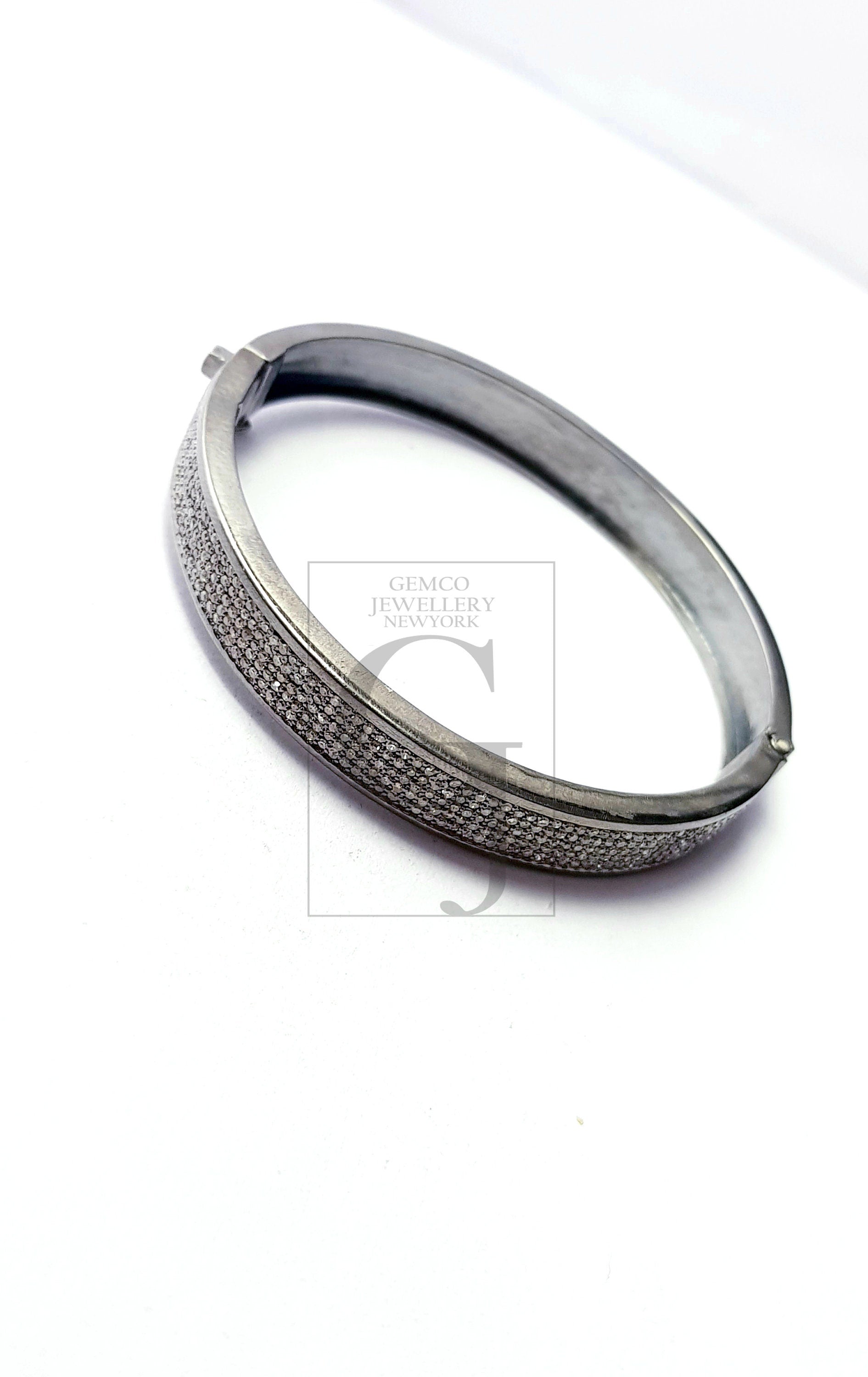 Beautiful Rosecut Pave Diamond Bangle 925 Sterling Silver Handmade Finish Diamond Bangle Bracelet