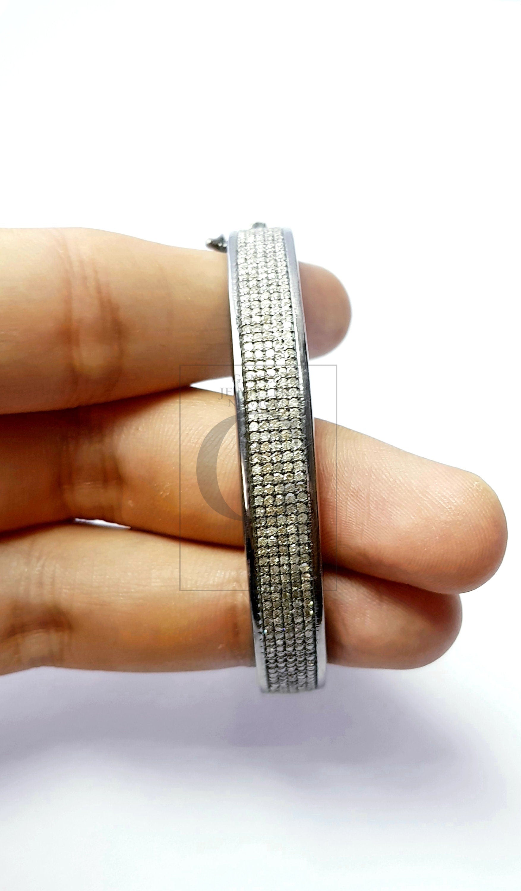 Beautiful Rosecut Pave Diamond Bangle 925 Sterling Silver Handmade Finish Diamond Bangle Bracelet