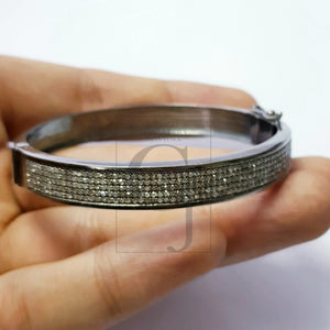 Beautiful Rosecut Pave Diamond Bangle 925 Sterling Silver Handmade Finish Diamond Bangle Bracelet