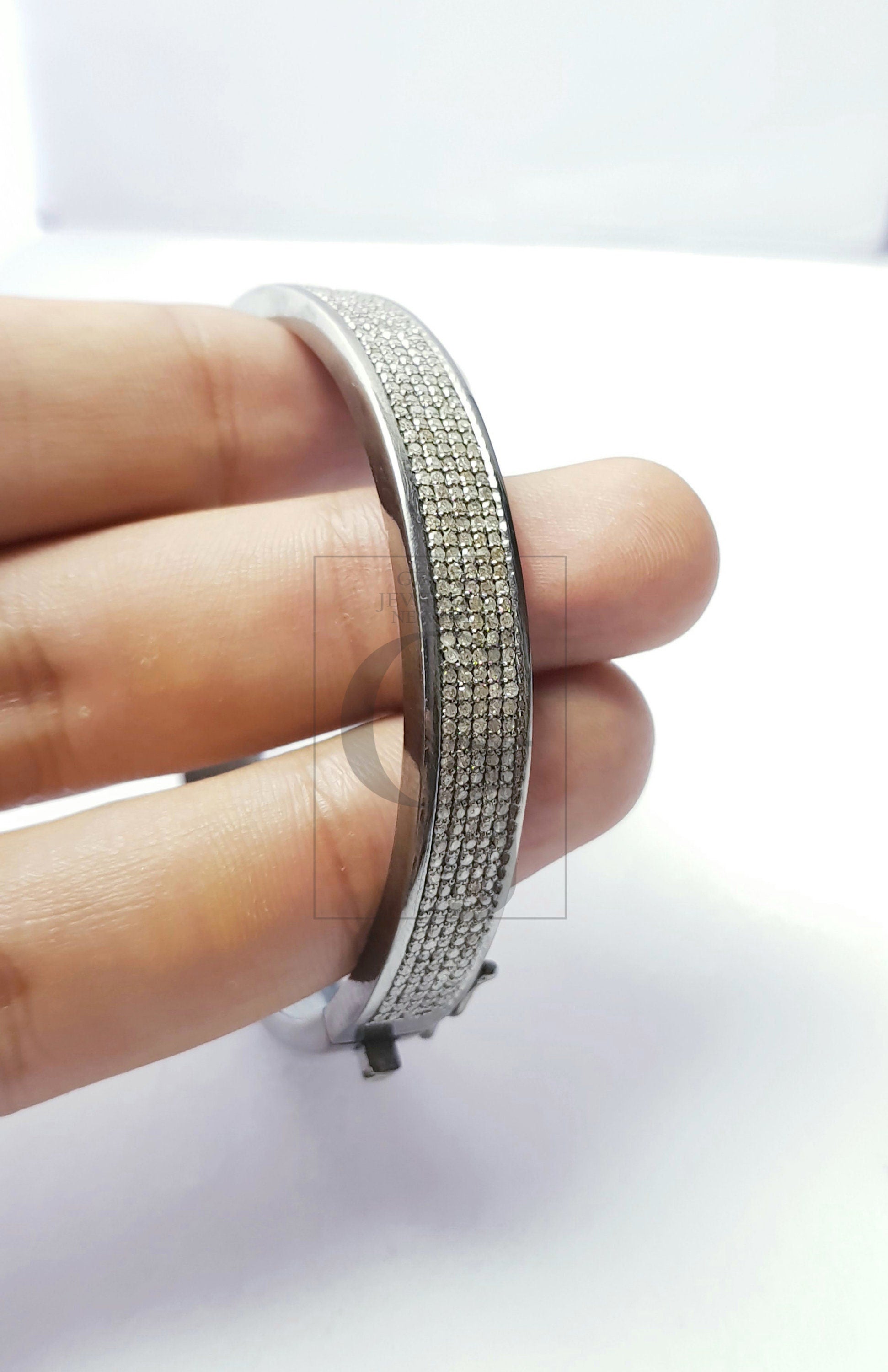 Beautiful Rosecut Pave Diamond Bangle 925 Sterling Silver Handmade Finish Diamond Bangle Bracelet