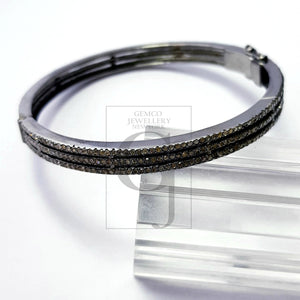 Beautiful Designer Rosecut Pave Diamond Bangle 925 Sterling Silver Handmade Finish 3 Line Diamond Bangle Bracelet