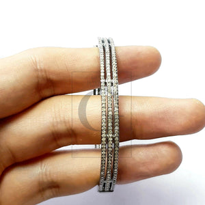 Beautiful Designer Rosecut Pave Diamond Bangle 925 Sterling Silver Handmade Finish 3 Line Diamond Bangle Bracelet