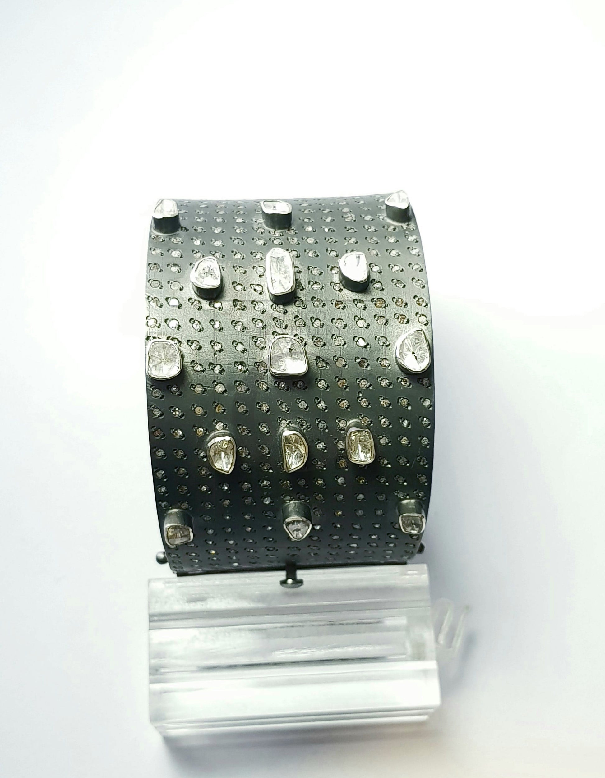 Antique Look Designer Rosecut Pave Diamond Bangle 925 Sterling Silver Handmade Finish Flat Diamond Bangle Bracelet