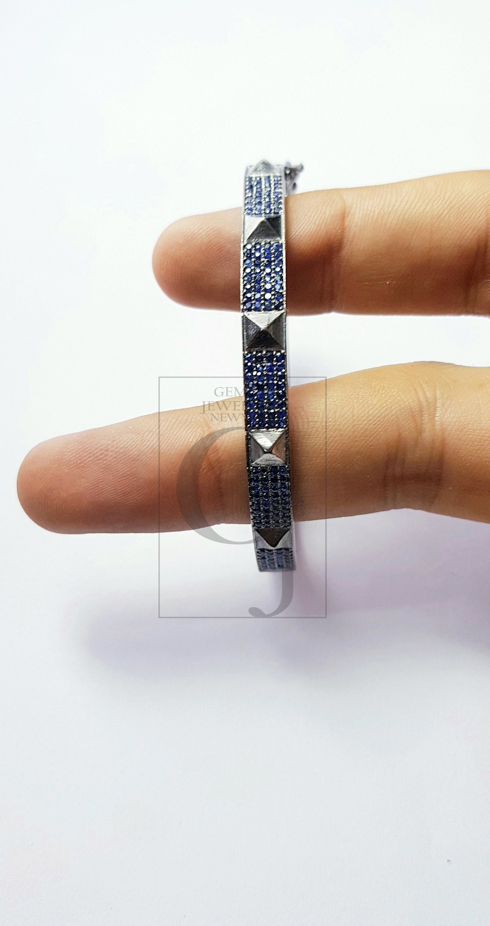 Beautiful Pyramid Bangle Rosecut pave Sapphire bangle 925 sterling silver handmade finish Sapphire bangle bracelet