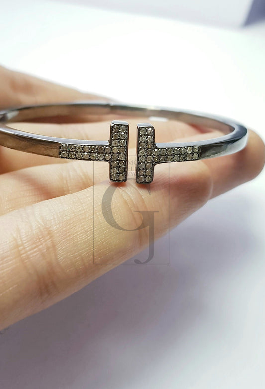 Designer Rosecut Pave Diamond Bangle 925 Sterling Silver Handmade Finish Beautiful Diamond Bangle Bracelet