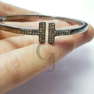 Designer Rosecut Pave Diamond Bangle 925 Sterling Silver Handmade Finish Beautiful Diamond Bangle Bracelet