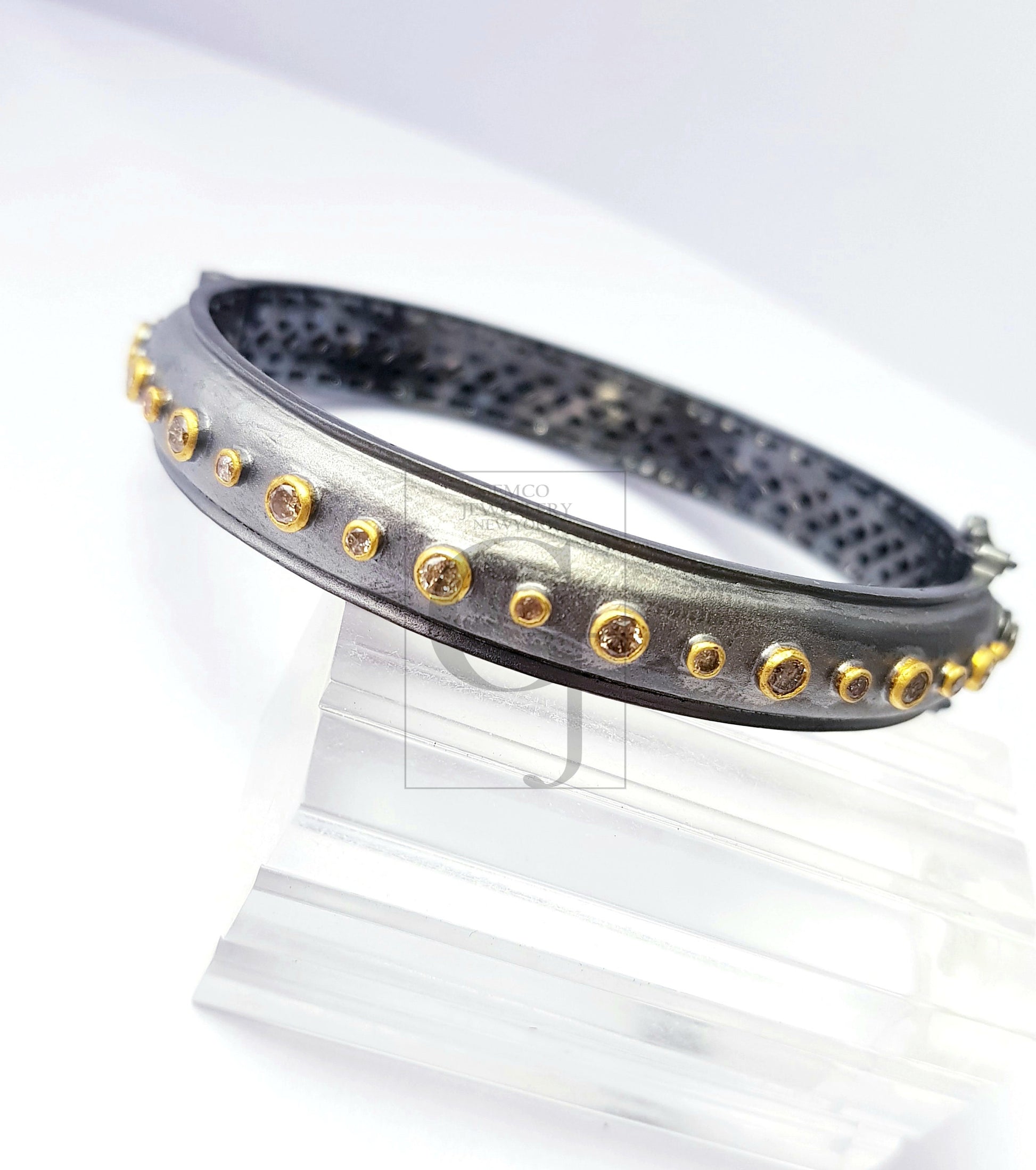 Rocecut Pave Diamond Bangle 925 Sterling Silver Handmade Finish Diamond Bangle
