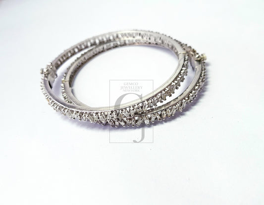 Pave diamond bangle sterling silver natural diamond baguettes bangle pave diamond silver bangle conflict free diamond bangle